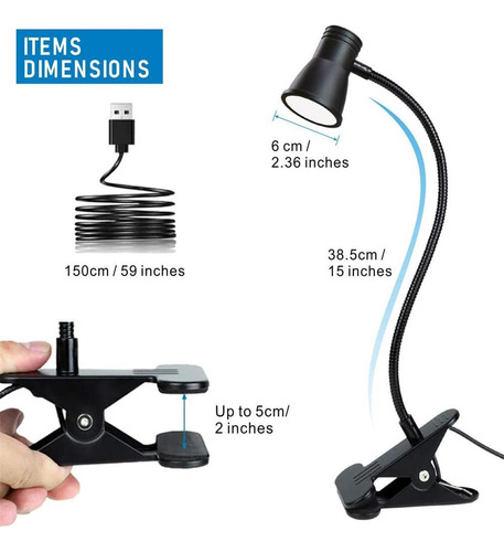 Lámpara De Mesilla De Noche Con Pinza, Protección Ocular