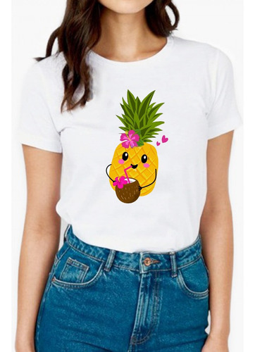 Polera Estampada Con Diseño De Piña Colada Mujer