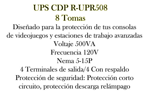 Imagen 3 de 9 de Ups Regulador Voltaje Cdp 500va 8 Tomas 120v Bagc