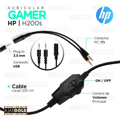 Imagen 5 de 10 de Auricular Gamer Hp H200 C/ Microfono Pc Ps4 Xbox Notebook Hq
