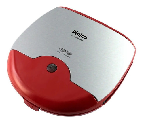 Mini Grill E Sanduicheira Inox 750w Vermelho Philco 220v