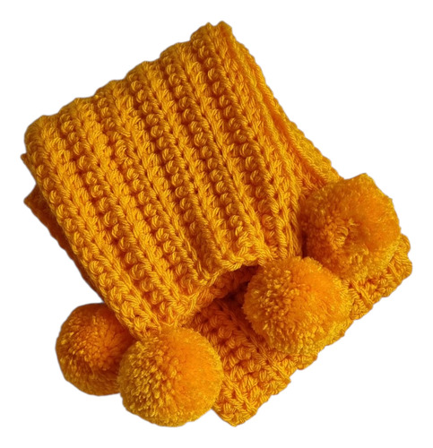 Bufanda Niña Tejida Crochet Pompones Amarillo Crochet Niña