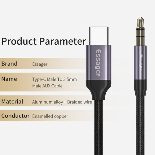 Cable Auxiliar De Audio 3.5 A Usb C 1 Metro De Largo