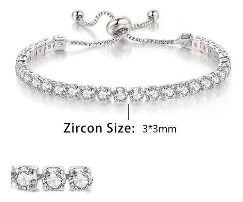 V Brazalete Deslizante Con Zircones De Plata Ley Esterlina