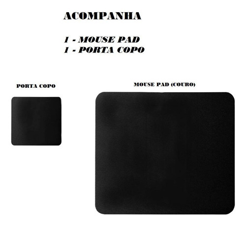 Mousepad Couro Preto Office 70x30 Cm + Suporte Copo