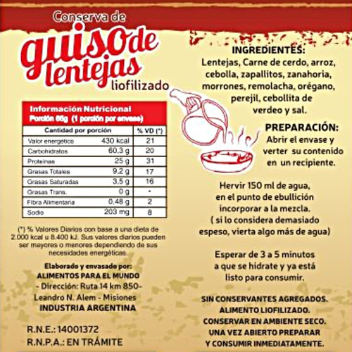 Imagen 2 de 5 de Comida Liofilizada Para Montaña - Sabores Para Elegir