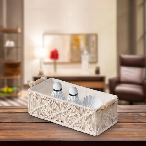 Cesta Tejida Con Asas Decorativa Para La Sala De Estar En La