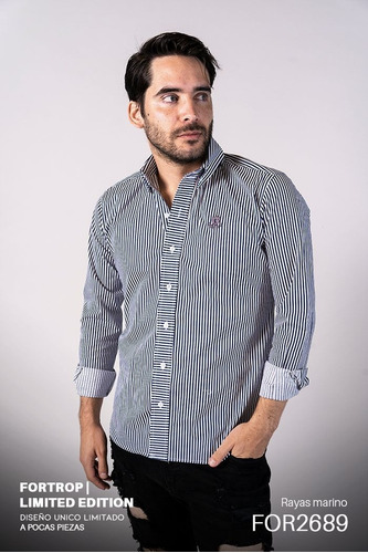 Camisa Fortrop Rayas Marino For2689 Hombre
