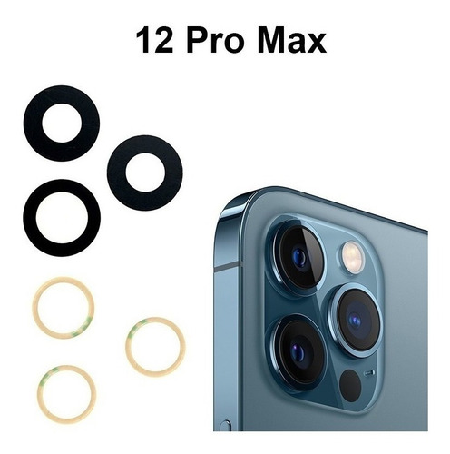 Imagen 2 de 6 de Vidrio Repuesto Cubre Lente Camara Para iPhone 12 Pro Max