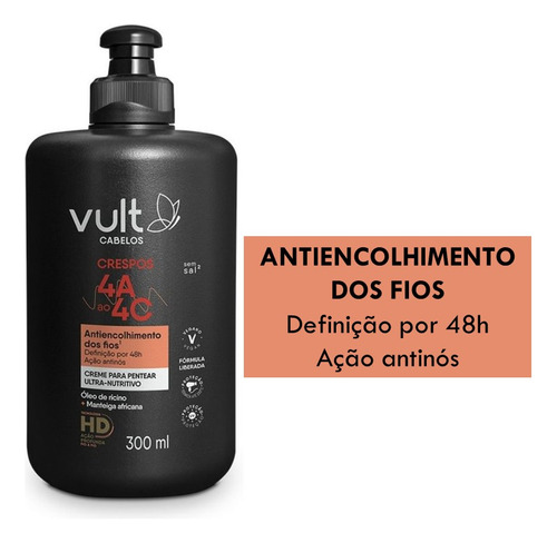 Kit Vult Cabelos Crespos Shampoo Condicionador Máscara Creme