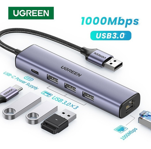 Adaptador Ethernet Gigabit Ugren Cm475 1000mbps Hub Usb 3.0