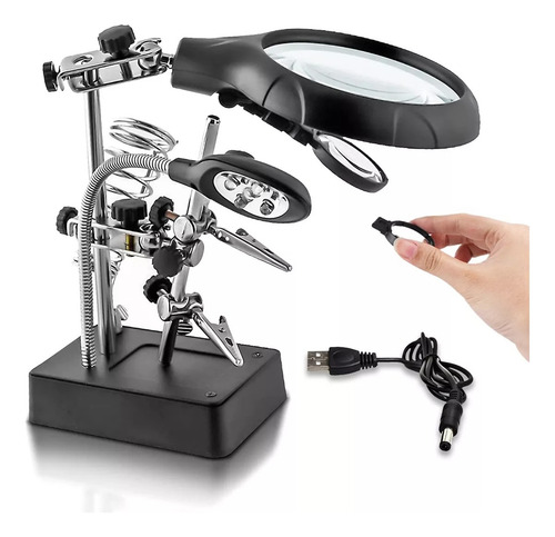 Lupa Con Luz Led Pinza Base Para Cautin Reparar Soldadura