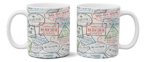 Taza De Cerámica Viajeros Con Sellos De Pasaporte P/regalar.