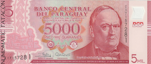 Billete Paraguay 5000 Guarani Serie I Polimero Sin Circular