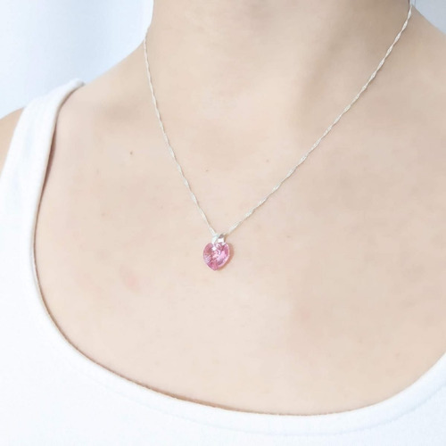 Conjunto Con Cristal Corazón 10mm Plata 925 Rose