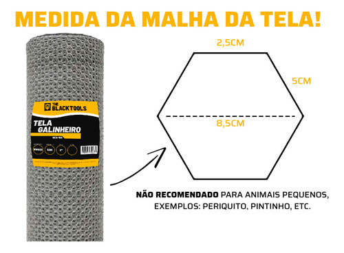 Tela Galvanizada Para Galinheiro 1,80x50m Bcg180 + Tesoura Alicate Para Corte Chapa Btr100 - The Black Tools
