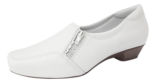 Sapato Branco Enfermagem Couro Salto Baixo 2,5cm Neftali