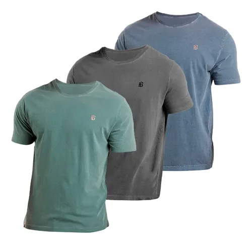Kit 3 Camisetas Estonadas Masculinas Algodão Premium Estilos - R$ 148,9