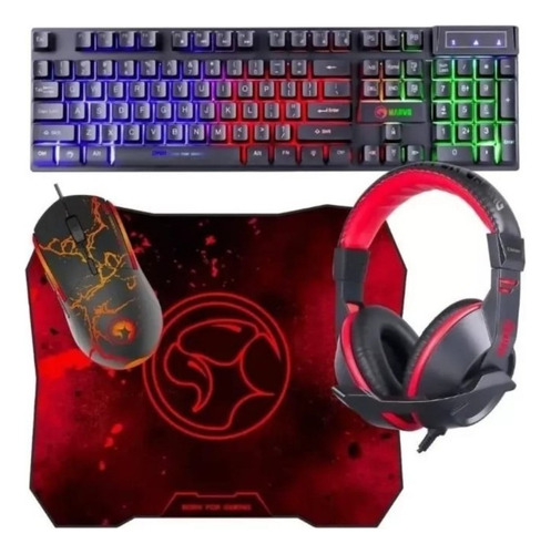 Combo Gamer 4 En 1 Marvo Teclado Mouse Auricular Pad Cm409