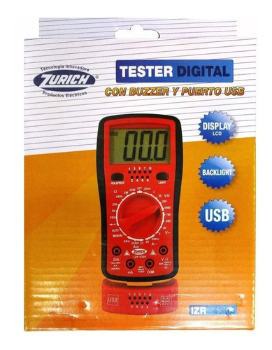 Imagen 4 de 4 de Multimetro Tester Digital Zurich Cables Red Usb Telefonía