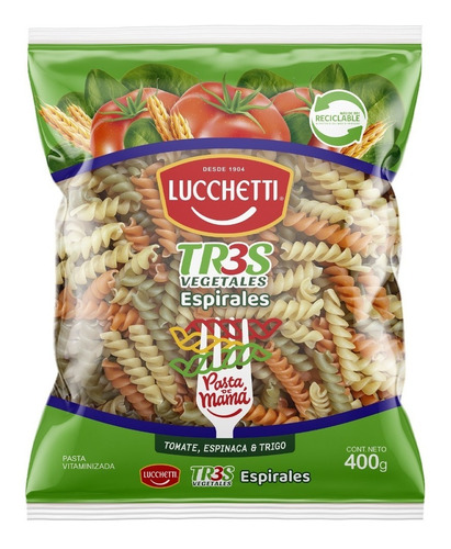 Pasta Espirales Lucchetti N°56 Tr3s Vegetales 400g