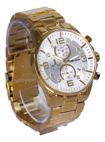 Relógio Phillip London Masculino Crono Dourado Pl80123645m Cor do fundo Branco