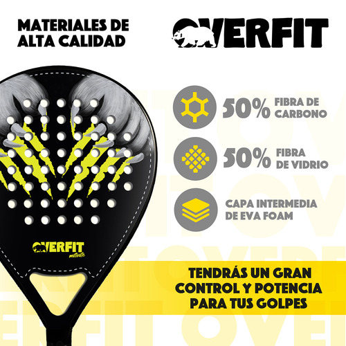Pala De Padel Overfit Prostrike 38mm Lágrima Fibra Vidrio Y Carbono + Bolso