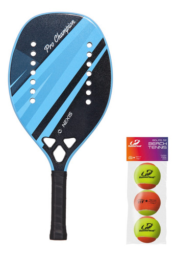 Kit Raquete Beach Tennis Fibra De Carbono Com 3 Bolinhas
