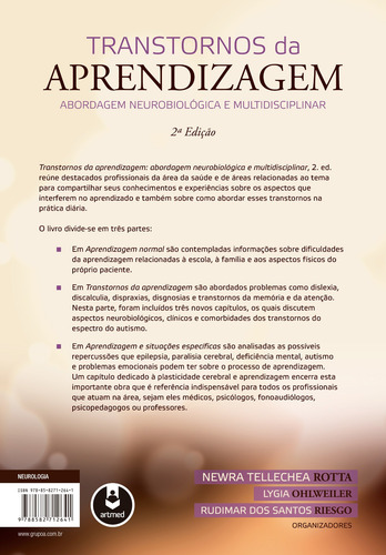Transtornos da Aprendizagem: Abordagem Neurobiológica e Multidisciplinar, de Rotta, Newra Tellechea. Artmed Editora Ltda., capa mole em português, 2015