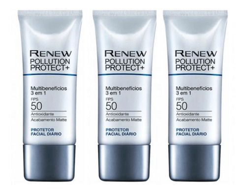 Imagem 1 de 1 de Protetor Facial 3/1 Renew Pollution Fps50 (3 Unidades) Avon