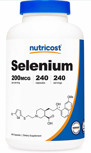 Selenium 200mcg (240 Cápsulas) Nutricost Hecho En E.u.