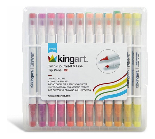 Kingart Chisel & Fine, Estuche Marcadores De Doble Punta, Su