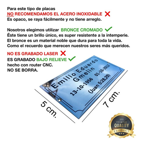 Imagen 2 de 5 de Placa Urna Cenizario Grabada Cementerio Lapida 7x5cm.