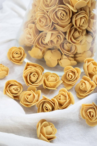 Flores Artificiales Cabezas De 3cm Flores Goma Eva Pack X100 Color Ocre X100