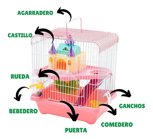Imagen 2 de 6 de Jaula Para Hamster De 2 Pisos Con Castillo / Fauna Salud