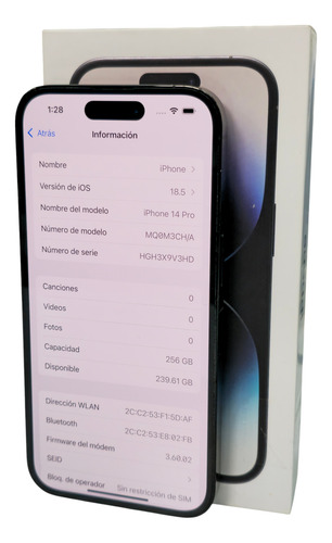 Iphone 14 Pro 256gb Negro Espacial 86 Bateria Con Caja. Negro (Usado)