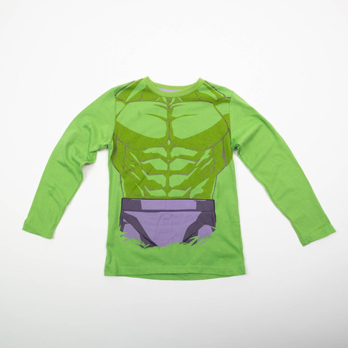 Polera Manga Larga Niño Hulk Costume Verde Marvel