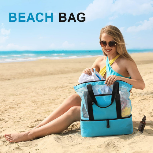 Mesh Beach Tote Bag Mujeres Con Mango Para Bocadillos Verde