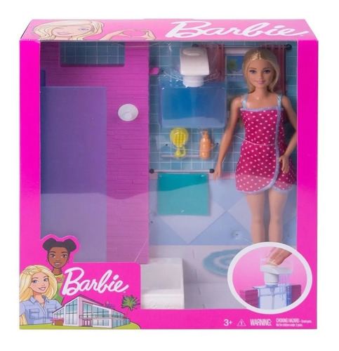 Barbie Muñeca Y Muebles De Baño Ducha Y Accesorios Original