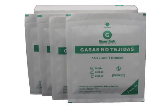 Gasa No Tejida Estéril 7.5 X 7.5 Cm, Caja X 50 Sobres X 2 Un