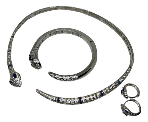 Conjunto Plata Gargantilla.brazalete Aretes,serpiente