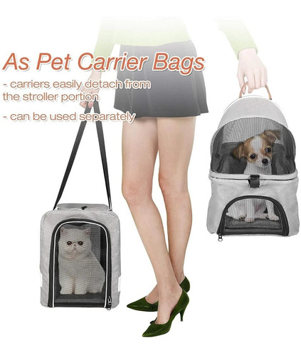 Imagen 4 de 8 de Carriola Para Mascotas Doble Piso, Plegable Desmontable