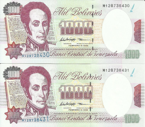 Excelentes Billetes De 1000 Bolívares. Venezuela. Año 1998