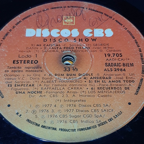 Sin Tapa Disco Disco Show Dann Mihanovich Carra Cp0