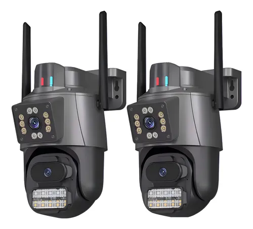 Kit 2 Câmera Segurança Ip App Icsee Lente Dupla Cor Preto