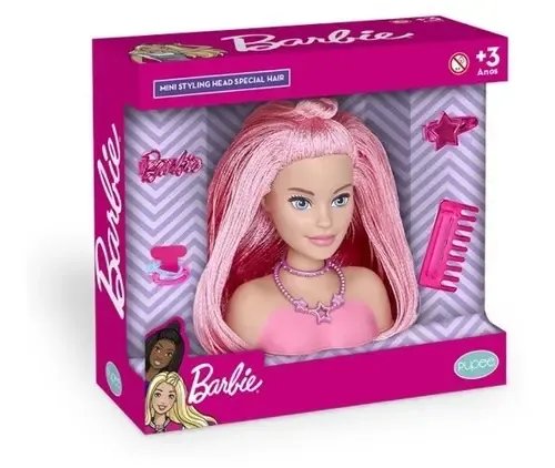 Boneca Barbie Mini Busto Styling Head Special Hair Rosa - Pupee