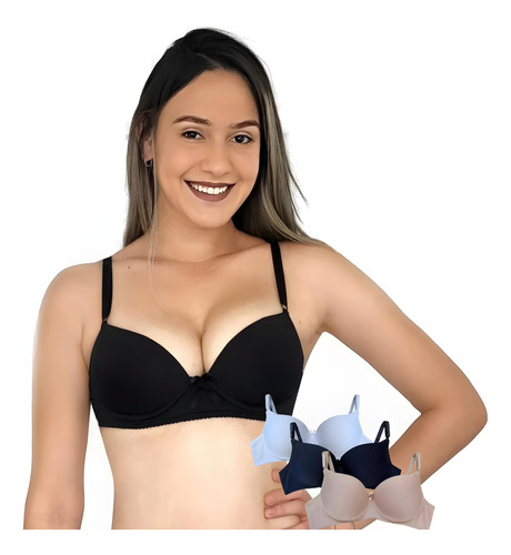 Combo 3 Sutiãs Básico Lingerie Solteirinho Com Bojo E Aro