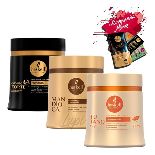 Kit Haskell Máscaras Cavalo Forte Tutano Mandioca 500g