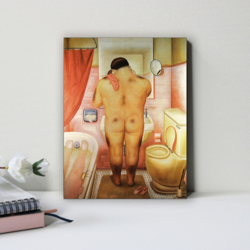 Cuadro Arte Botero Hombre Desnudo En El Baño 15x20 Cm