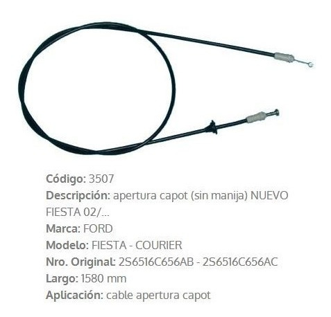 Cable De Capot Ford Ecosport/fiesta 2003 1580mm